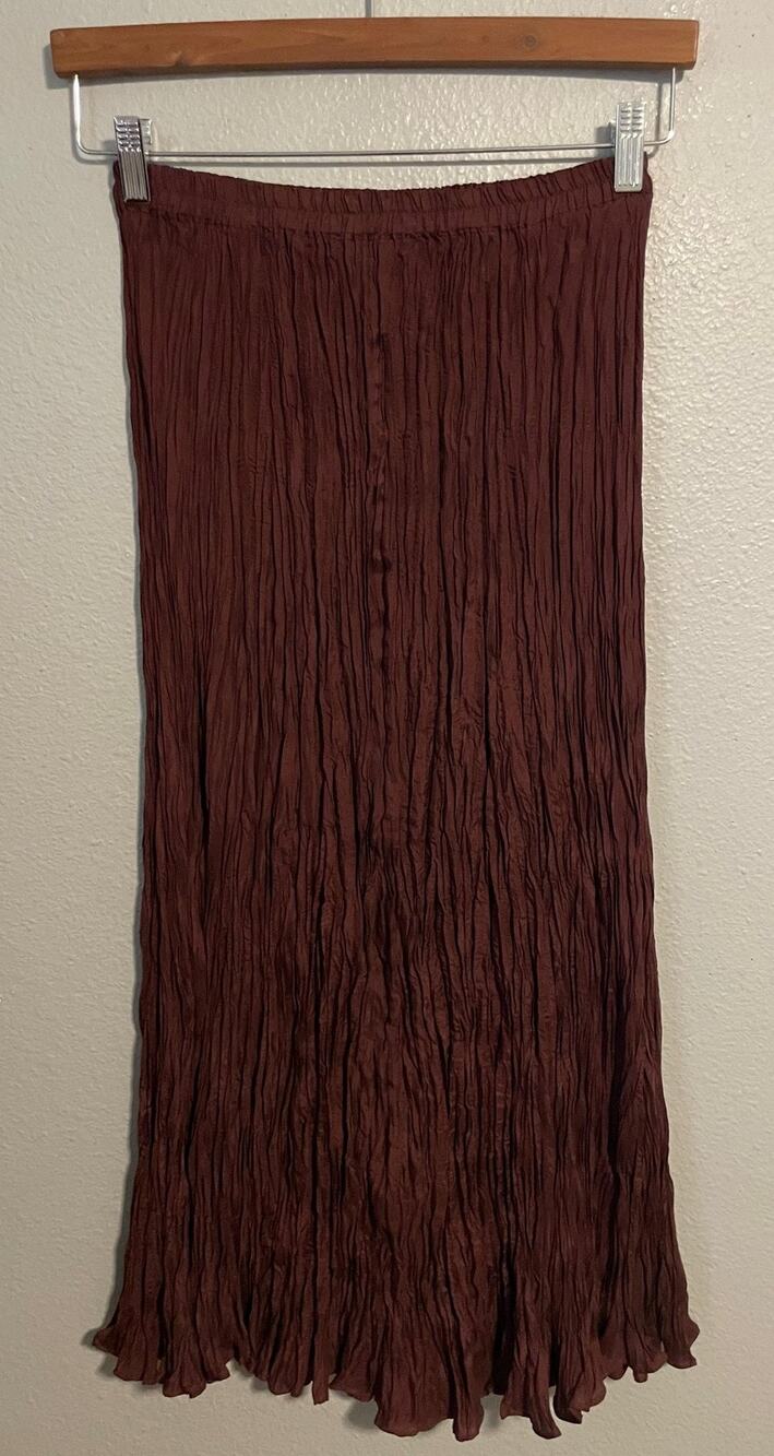 VTG IDI By Matthew H. Skirt Womens M/L Brown Silk Crinkle Pleated Maxi Boho